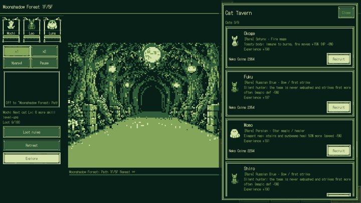 Meow Dungeon: Idle Cat RPG：安全ピン工場のゲーム画面（英語）