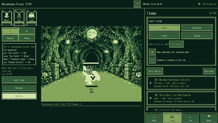 Meow Dungeon: Idle Cat RPG：月の森の探索（英語）